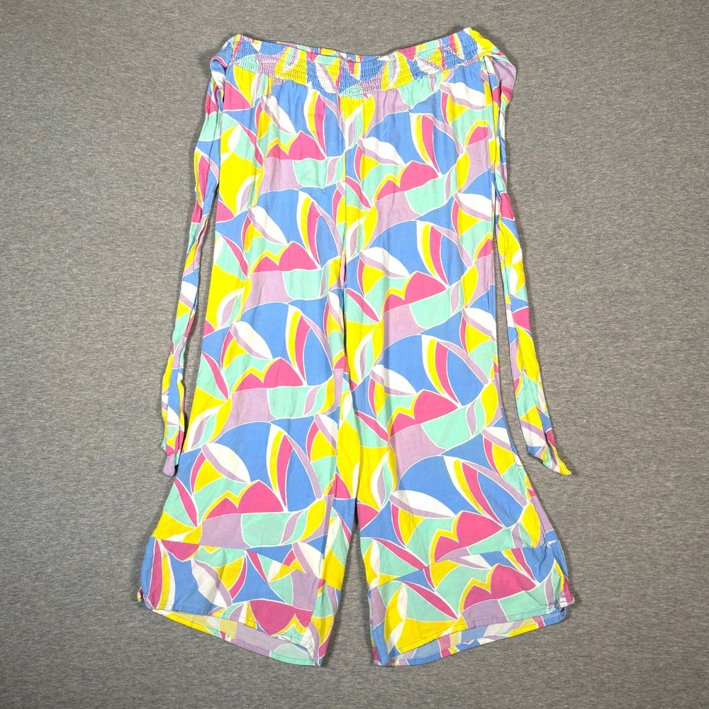 Cabana by Crown & Ivy Abstract Geometric Wide Leg Smocked Pants Multi Color L